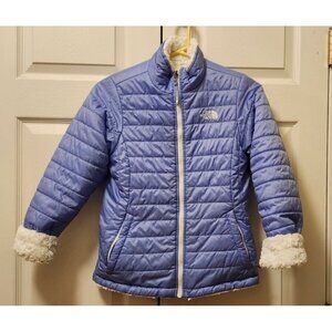 Girl The North Face Purple/Blue White Reversible Mossbud Swirl Coat Size L 14/16